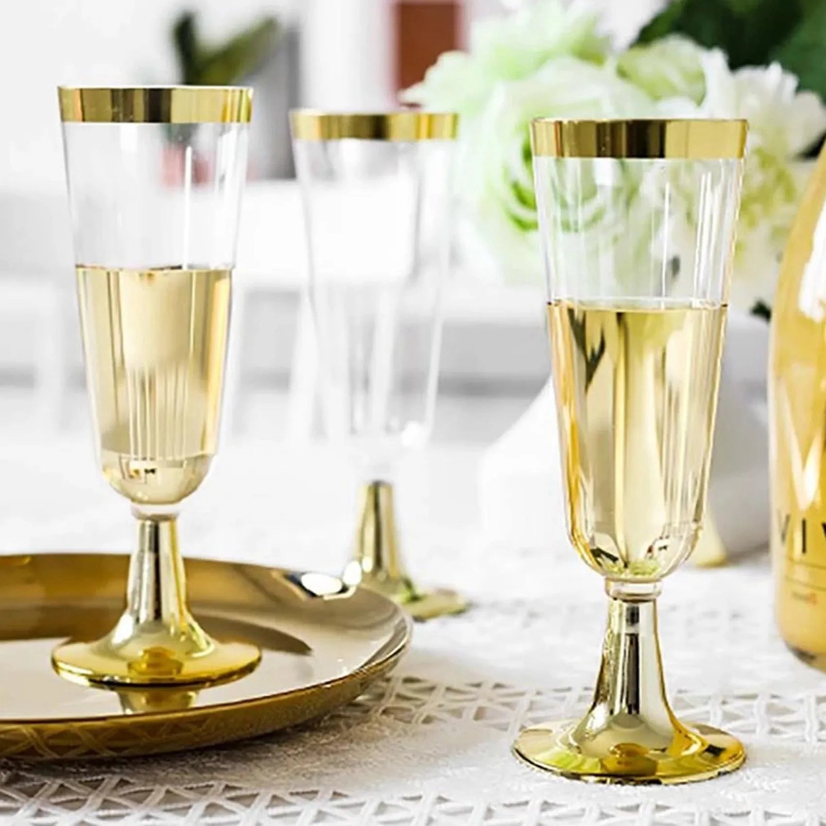ELEG-36X Wedding Champagne Flute Creative Disposable Plastic Wedding Cup Champagne Glass Drinking Utensils For Party-Golden